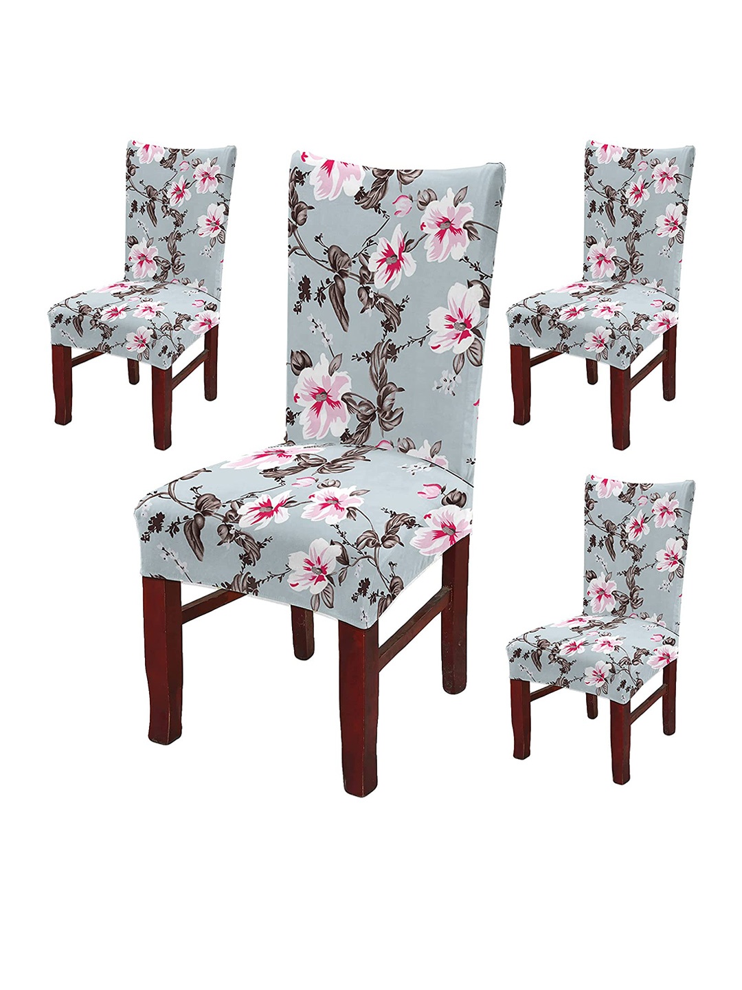 

Dakshya Industries Grey & Pink 4 Pieces Floral Printed Ultra Soft Chair Covers