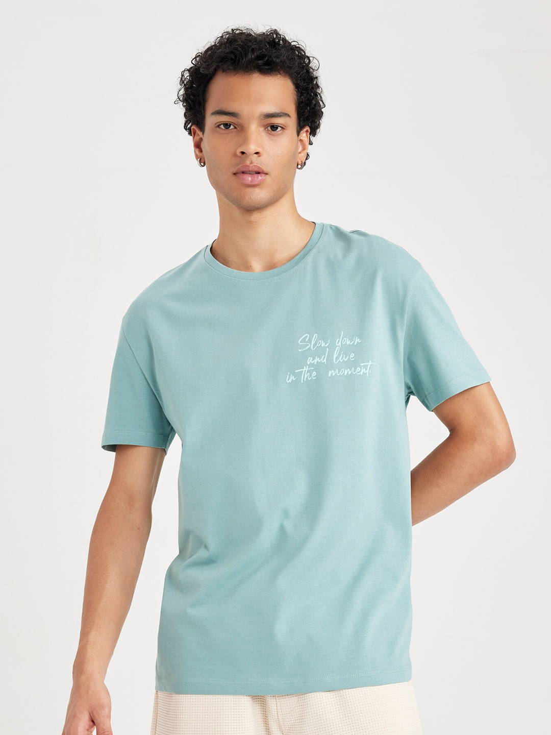 

DeFacto Typography Printed Pure Cotton T-shirt, Blue