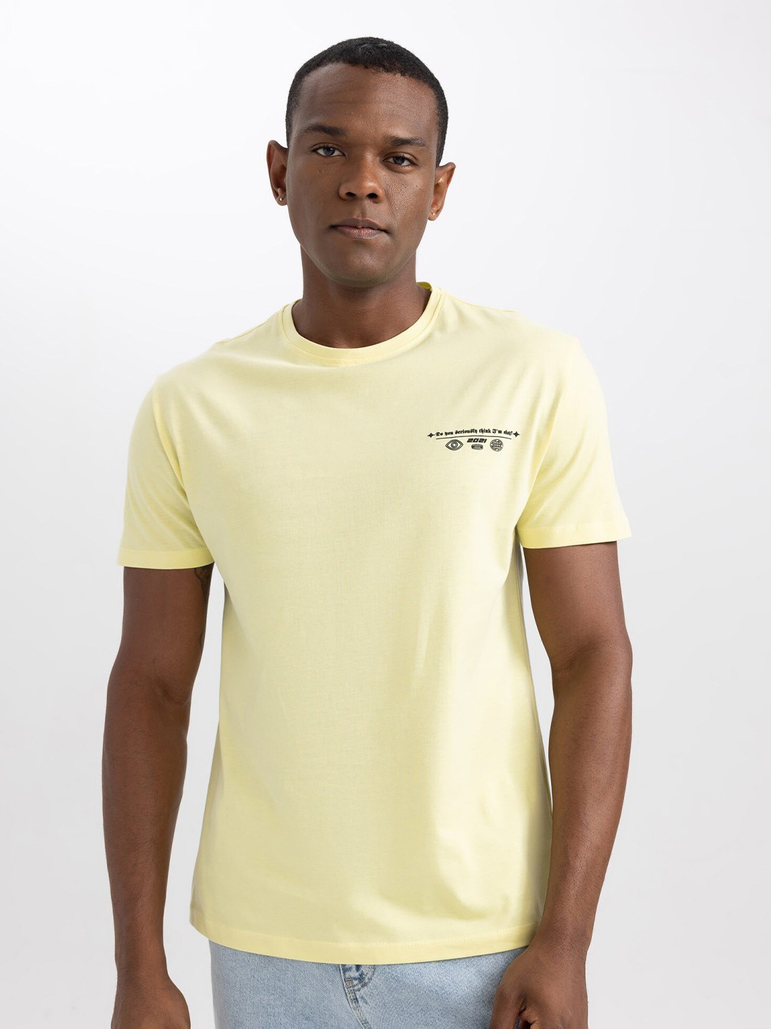 

DeFacto Round Neck Cotton T-shirt, Yellow