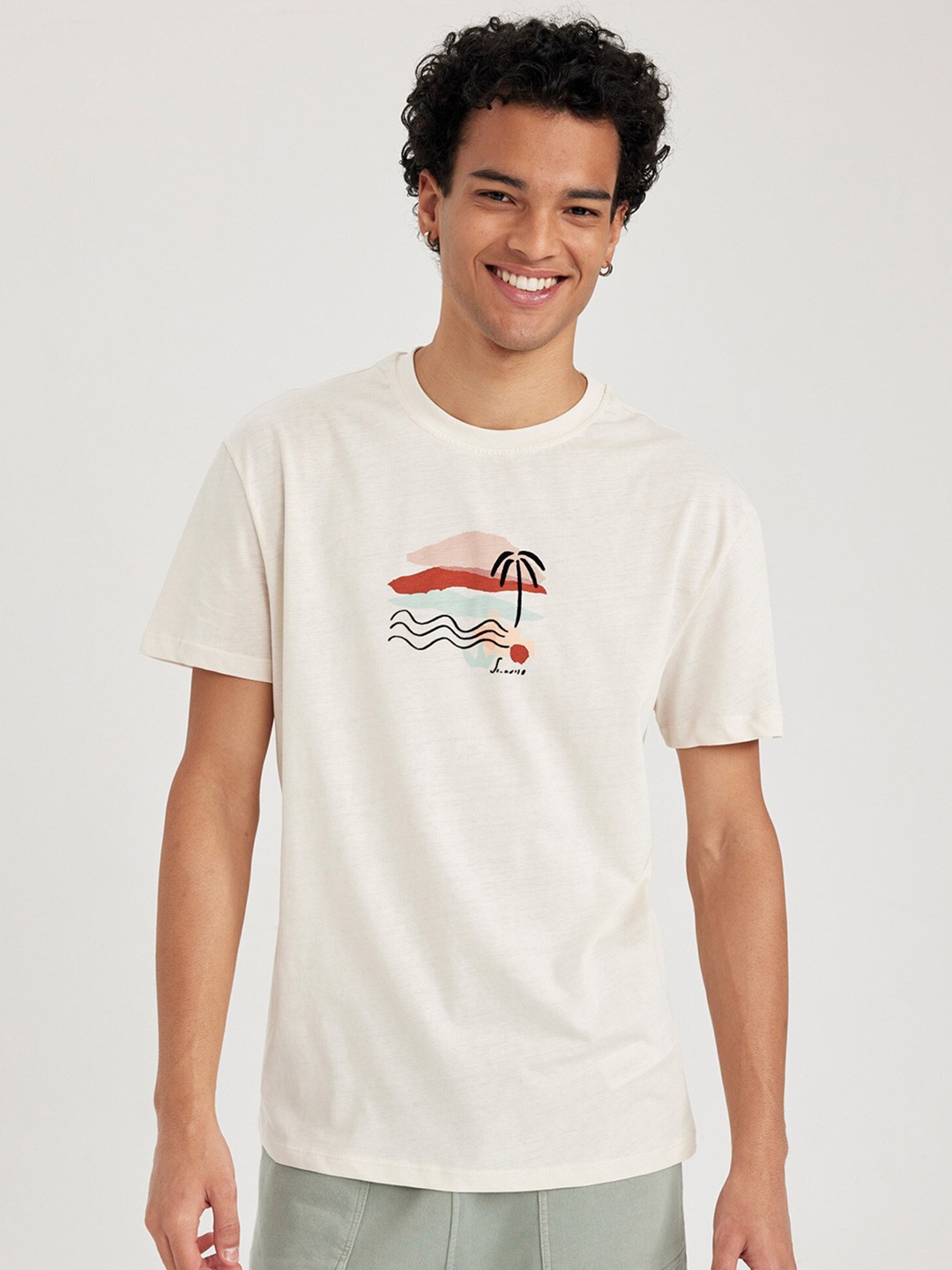 

DeFacto Typography Printed Pure Cotton T-Shirt, Off white