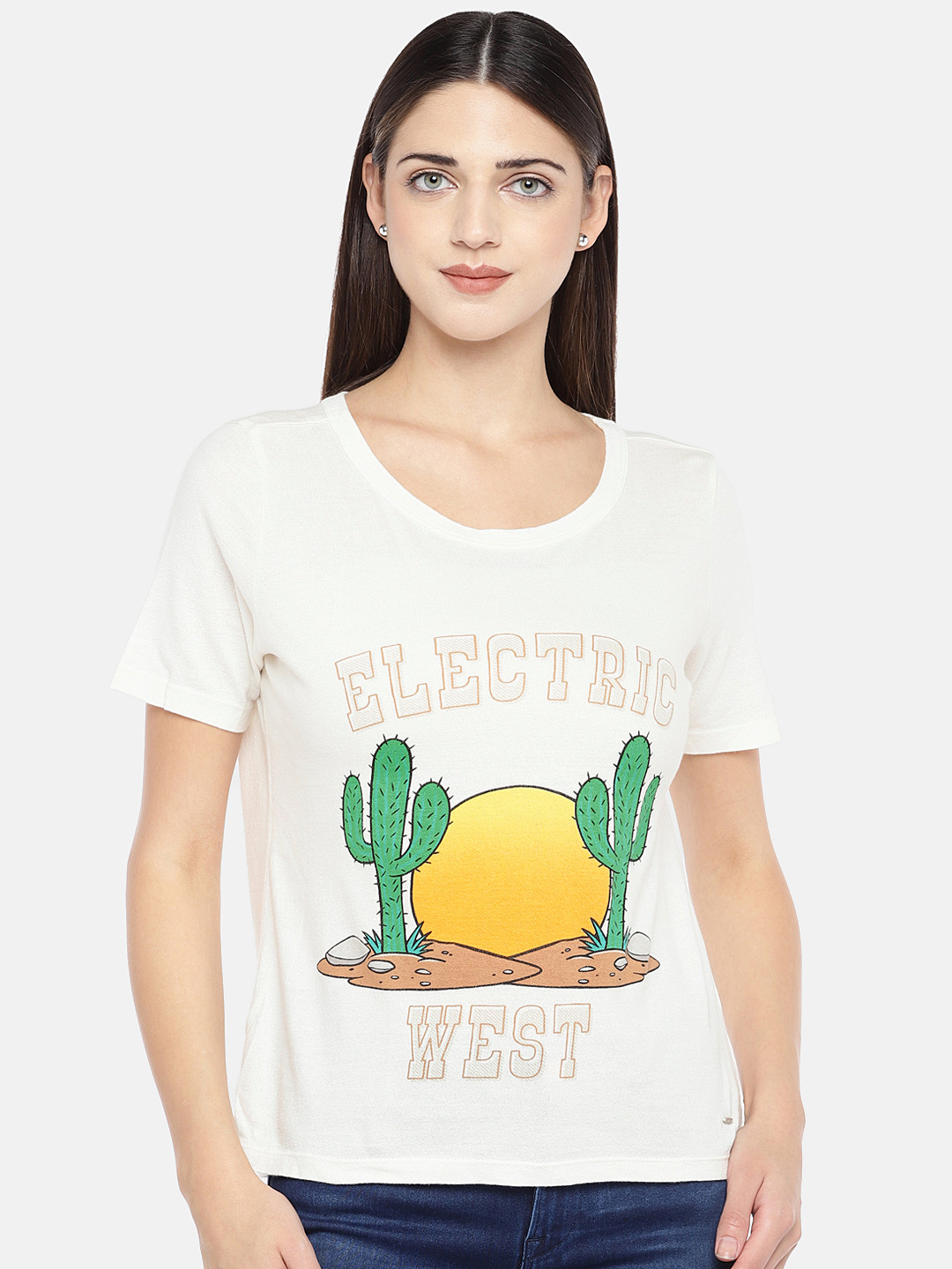 

ONLY Women White Printed T-shirt
