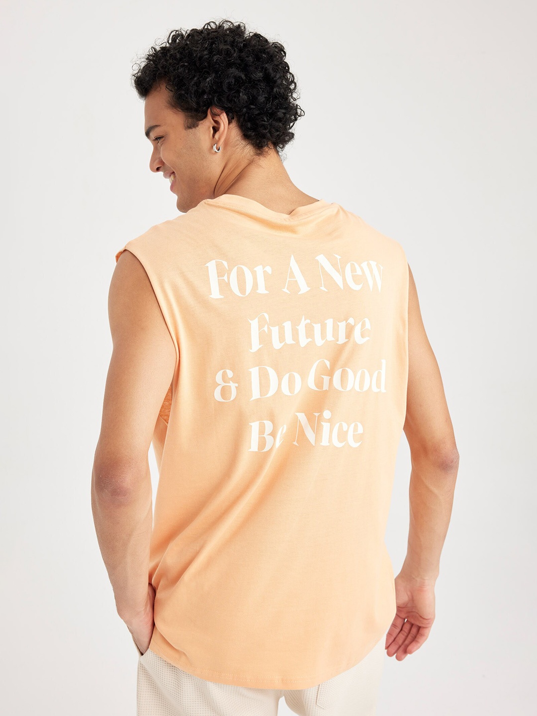 

DeFacto Typography Printed Sleeveless Cotton T-shirt, Coral