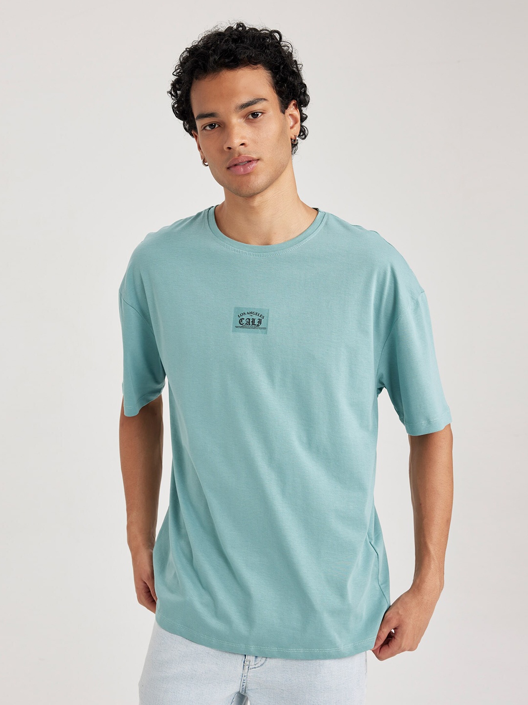 

DeFacto Round Neck Pure Cotton T-Shirt, Sea green