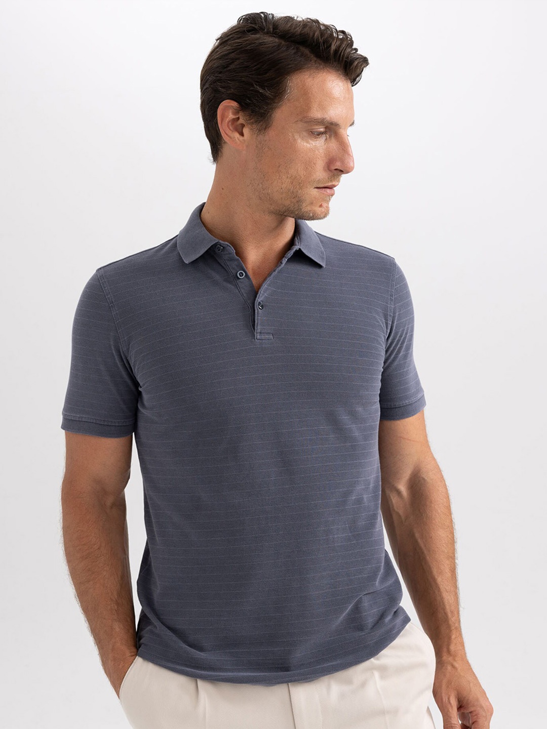 

DeFacto Polo Collar Pure Cotton T-shirt, Grey