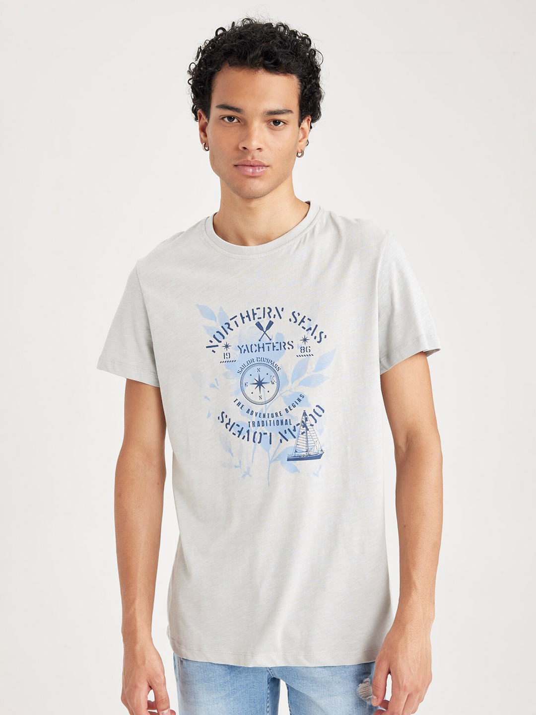 

DeFacto Typography Printed Pure Cotton T-Shirt, Grey