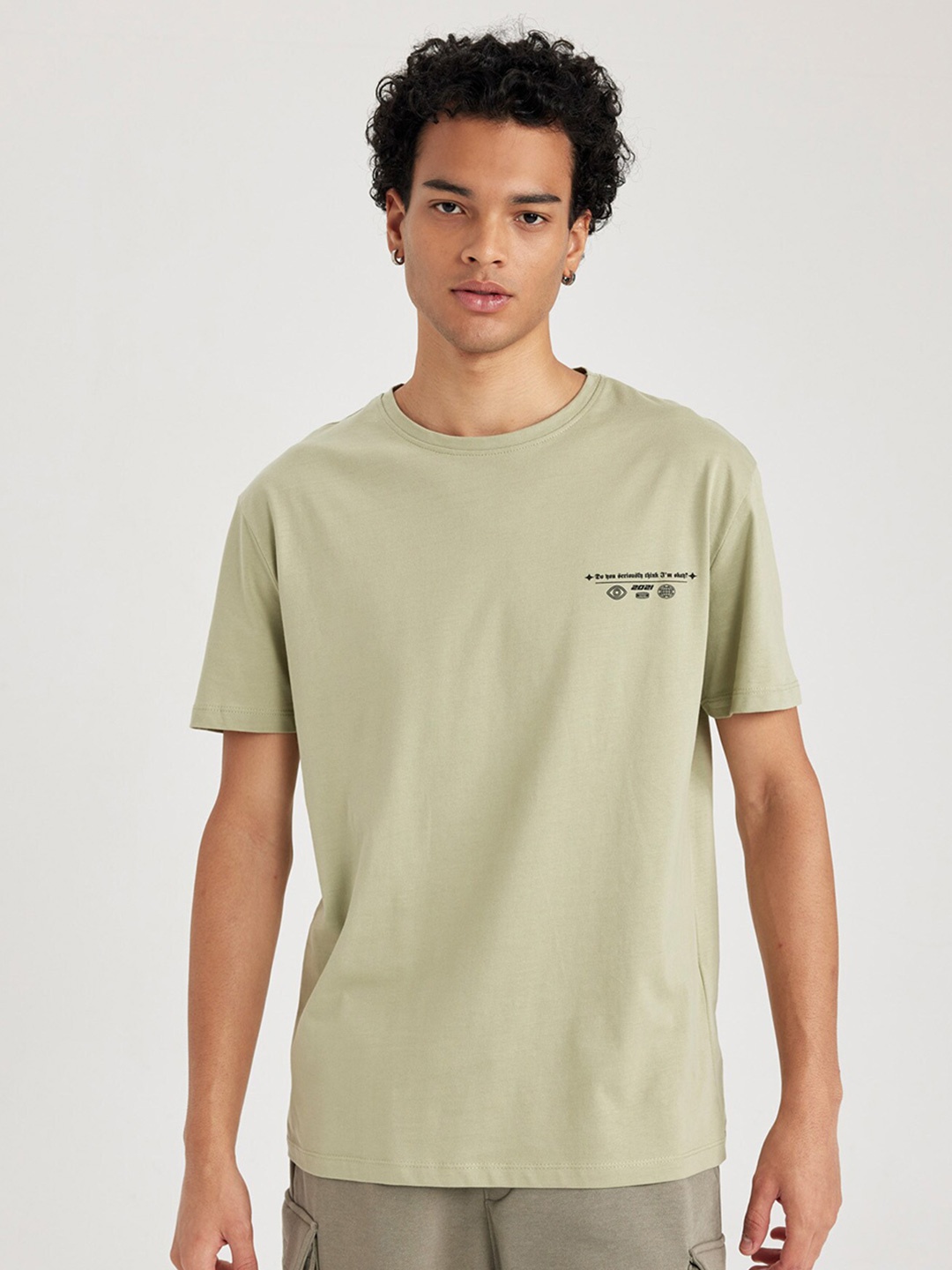 

DeFacto Round Neck Pure Cotton T-shirt, Green