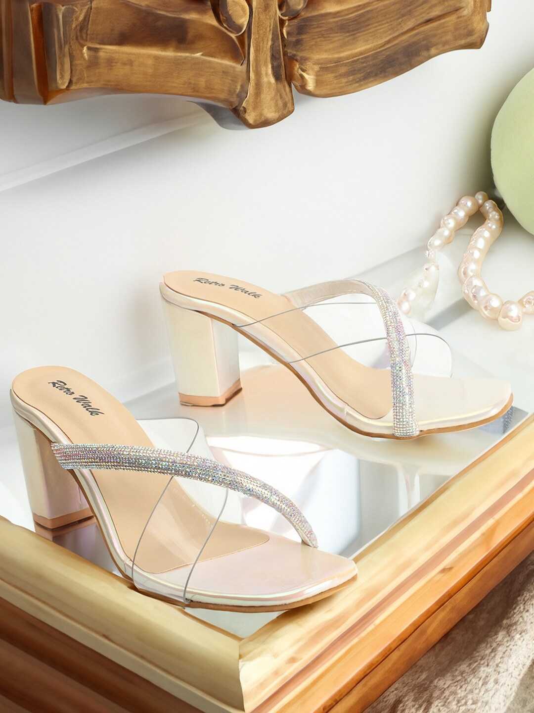 

Retro Walk Embellished Block Heels, Cream