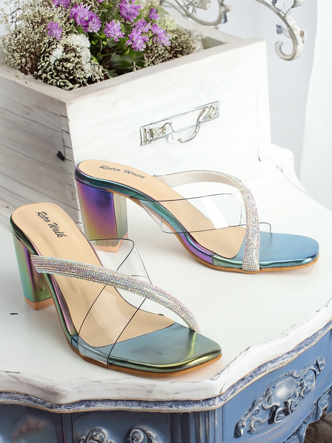 

Retro Walk Open Toe Block Heels, Blue