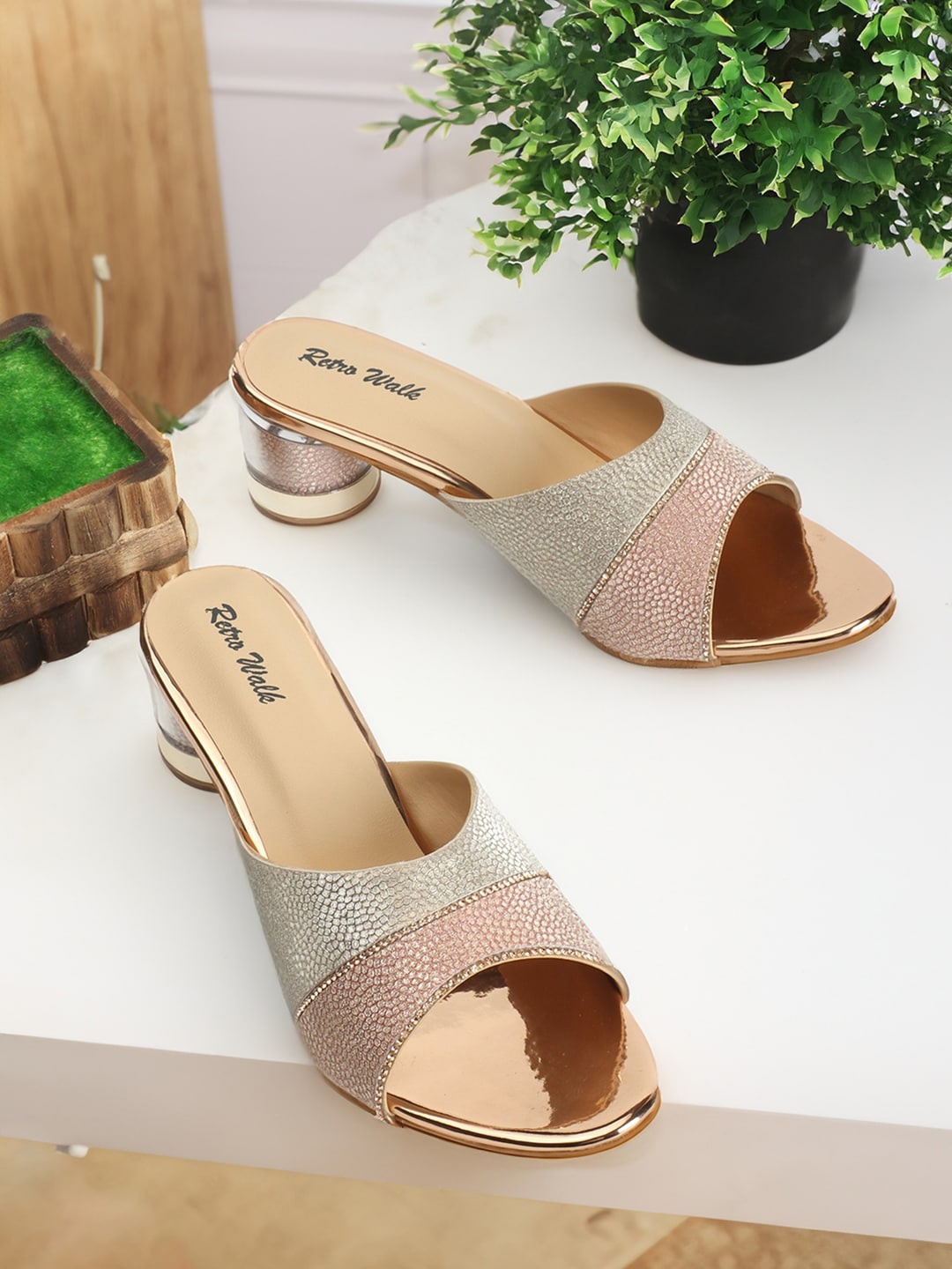 

Retro Walk Embellished Block Heels, Rose gold