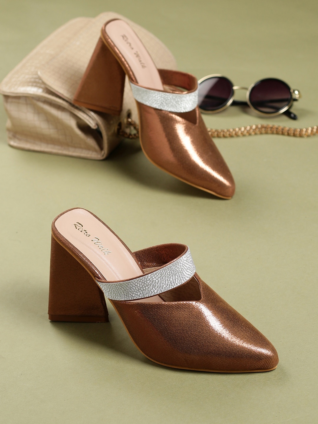 

Retro Walk Embellished Block Heel Mules, Copper