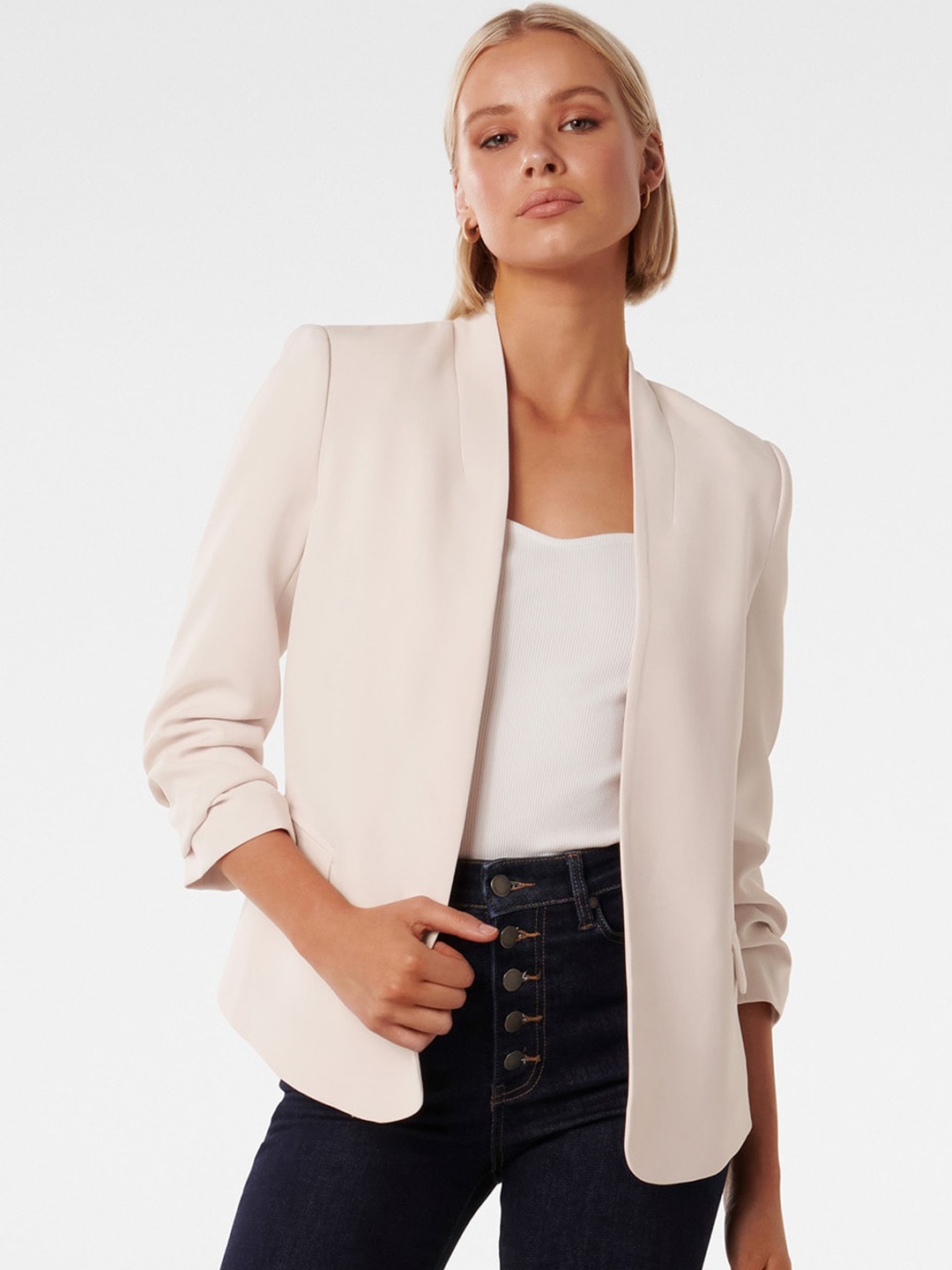 

Forever New Shawl Collar Open Front Jacket, Peach