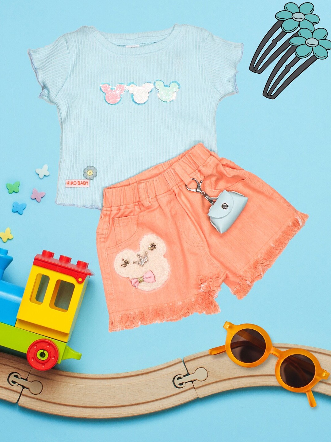 

YOUSTYLO Kids Printed Top With Shorts, Blue