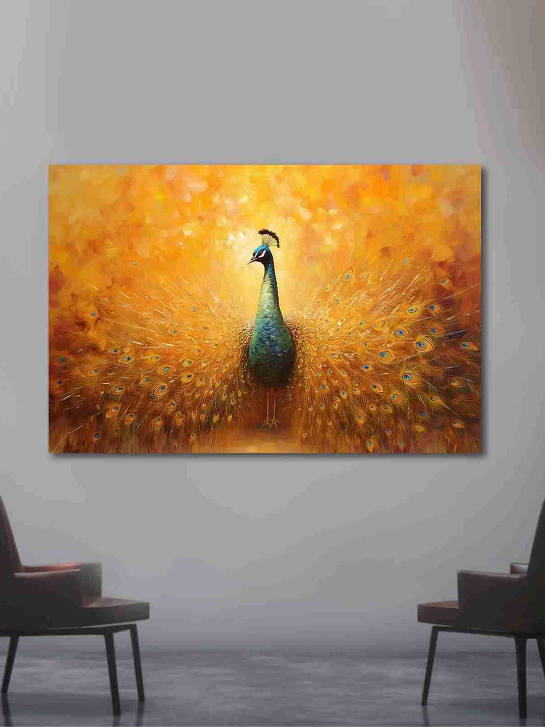 

SAF Gold & Green Beautiful Peacock Printed Cotton Wall Art