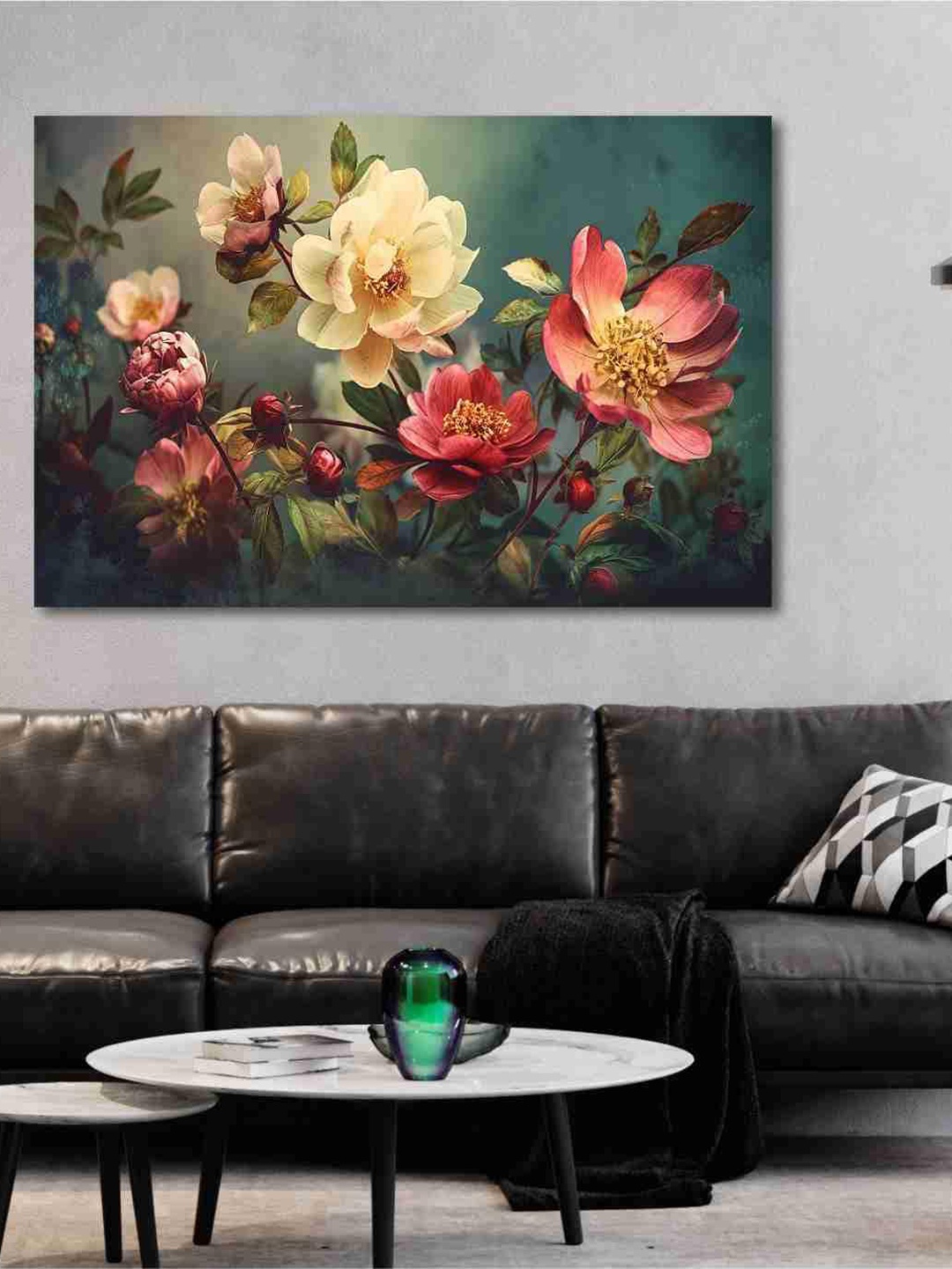 

SAF Red & White Floral Print Cotton Wall Art