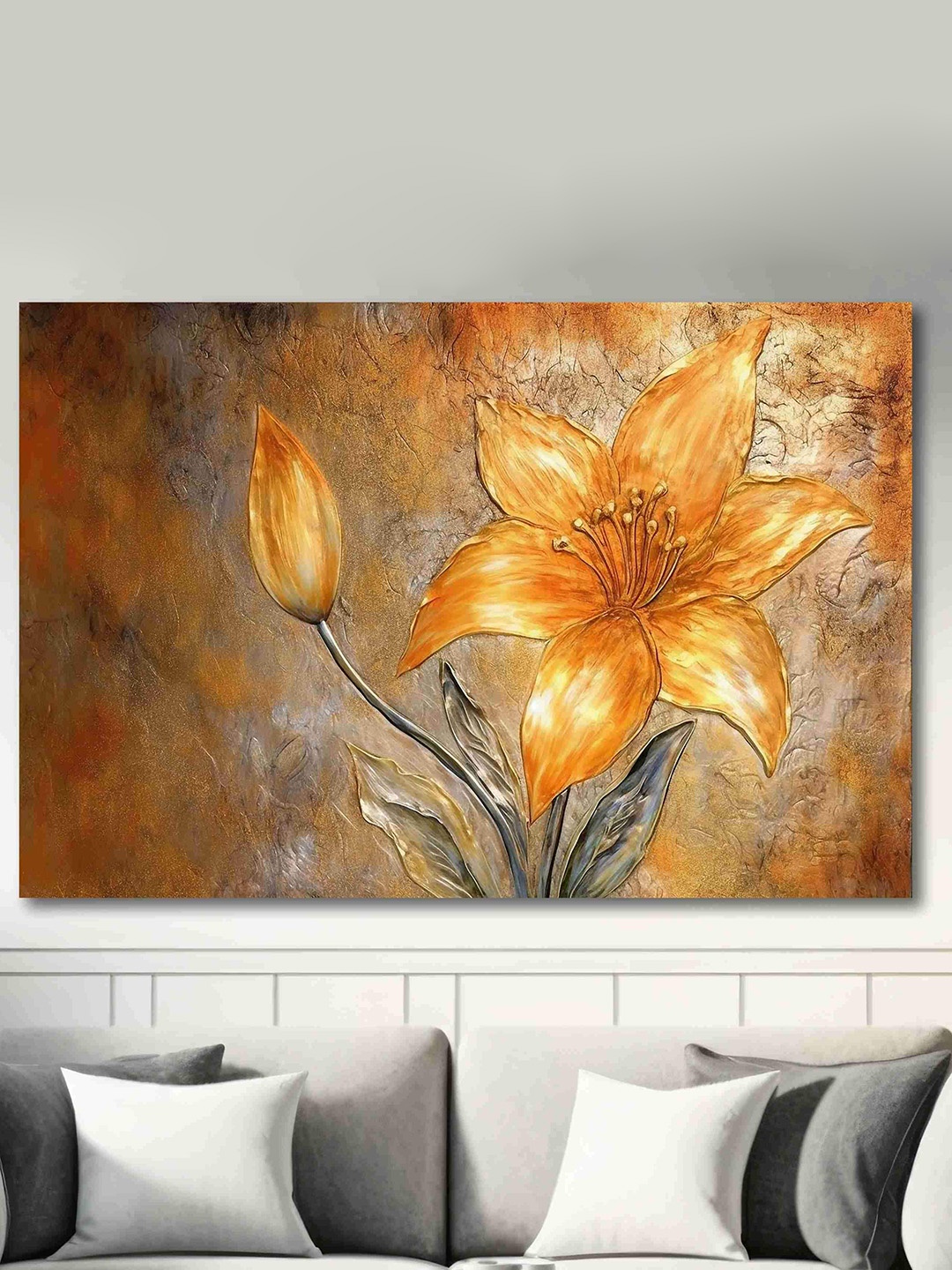 

SAF Gold & Black Abstract Floral Printed Cotton Wall Art, Multi