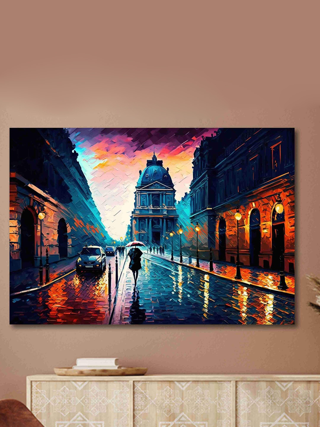

SAF Blue & Orange Vintage City Canvas Painted Canvas Wall Art
