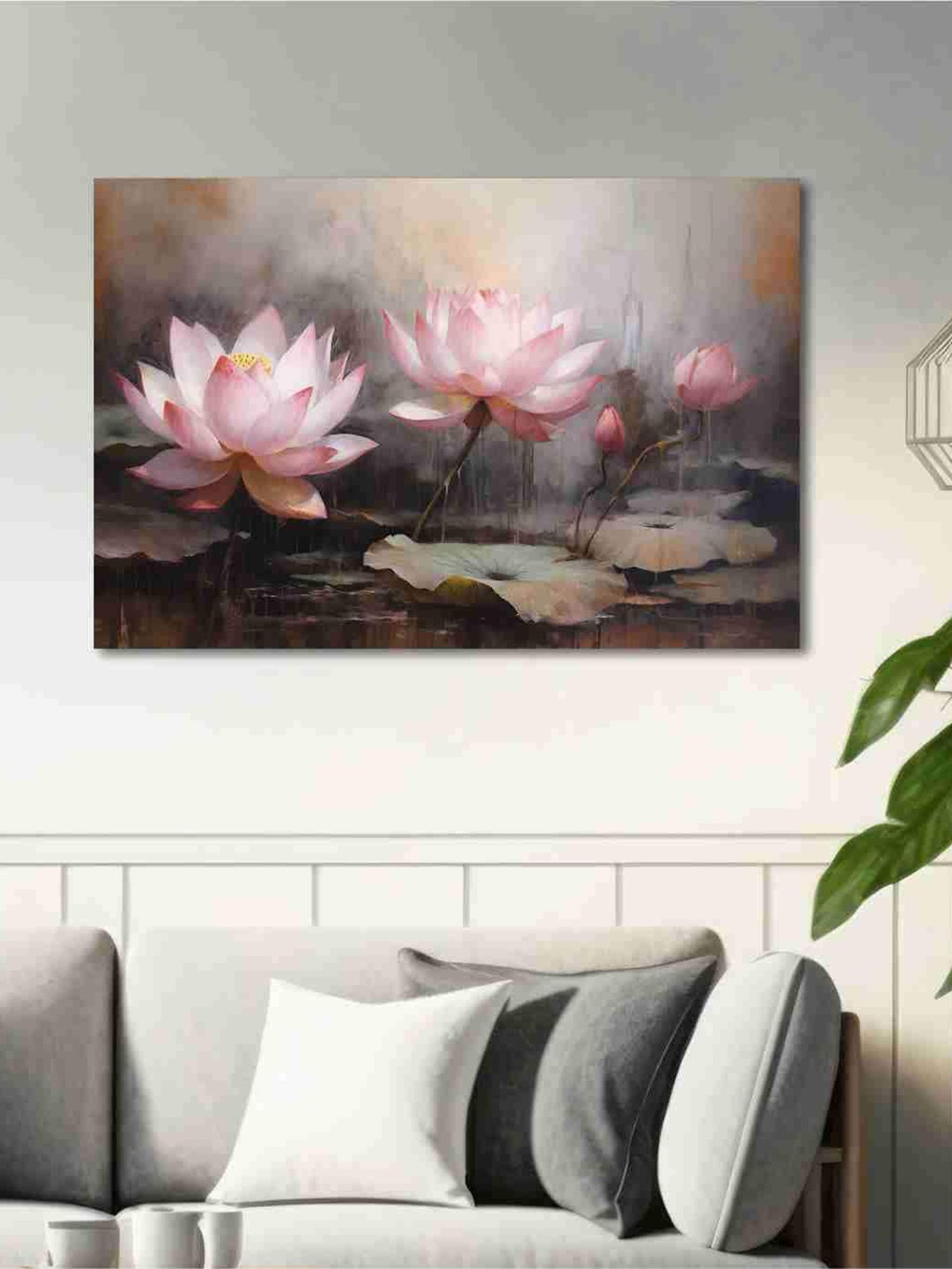 

SAF Grey & Pink Abstract Floral Printed Canvas Wall Art