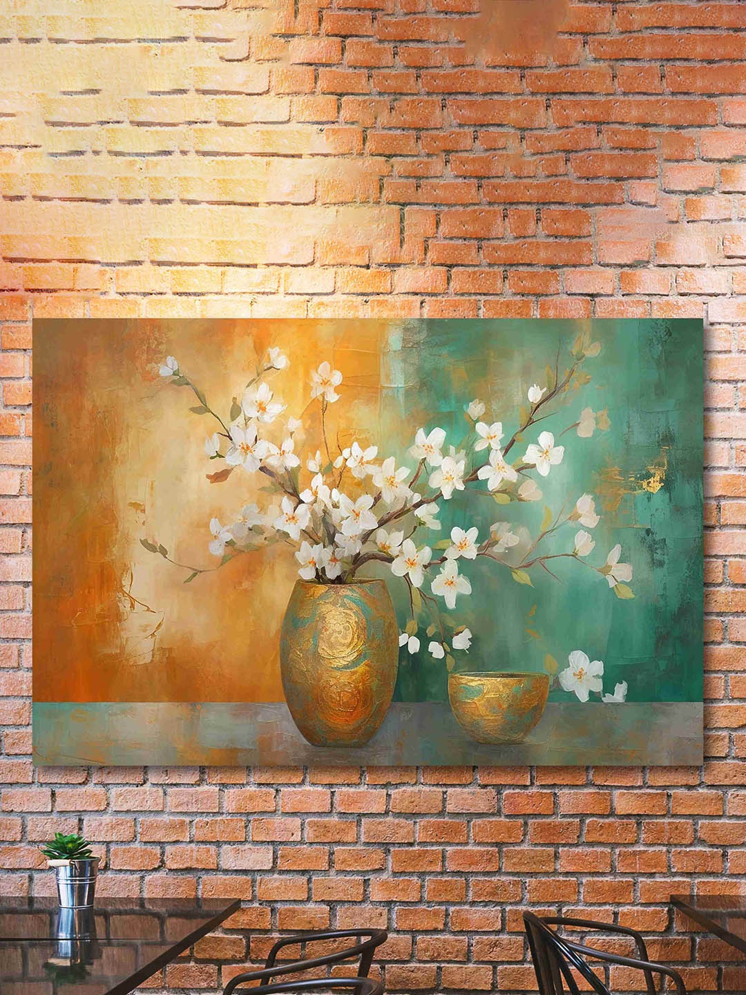 

SAF Gold & White Abstract Floral Printed Canvas Wall Art