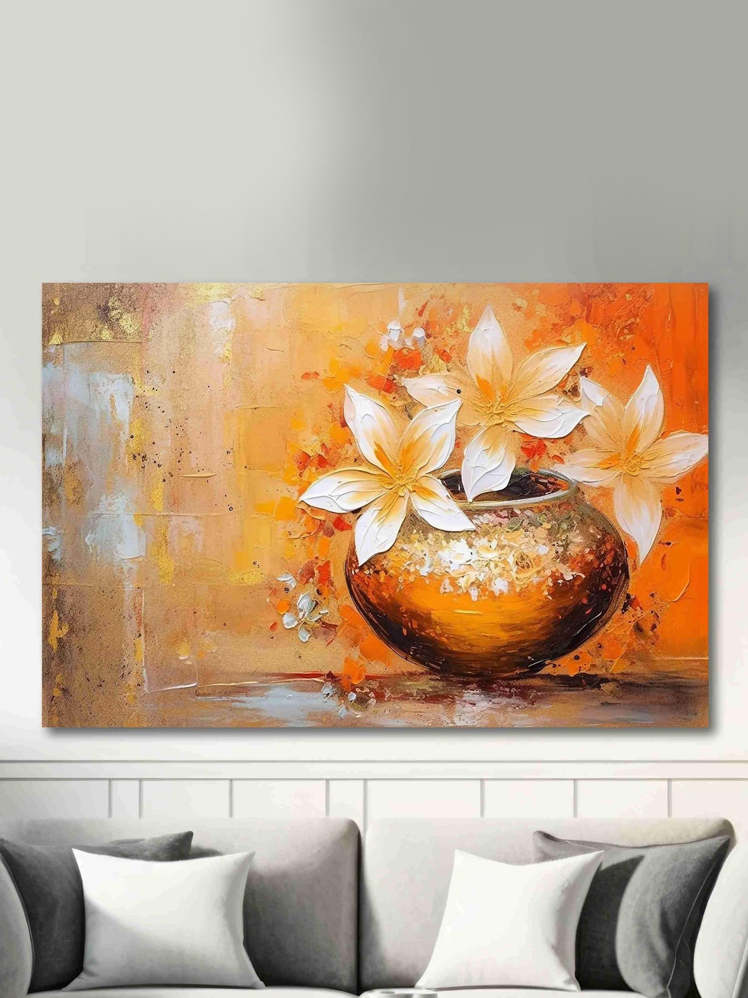 

SAF Yellow & Orange Abstract Flower Printed Waterproof Cotton Wall Art