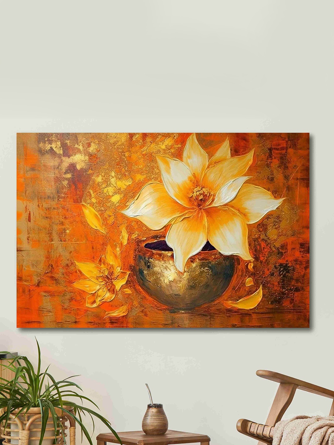 

SAF Orange & Gold Abstract Flower Printed Cotton Wall Art