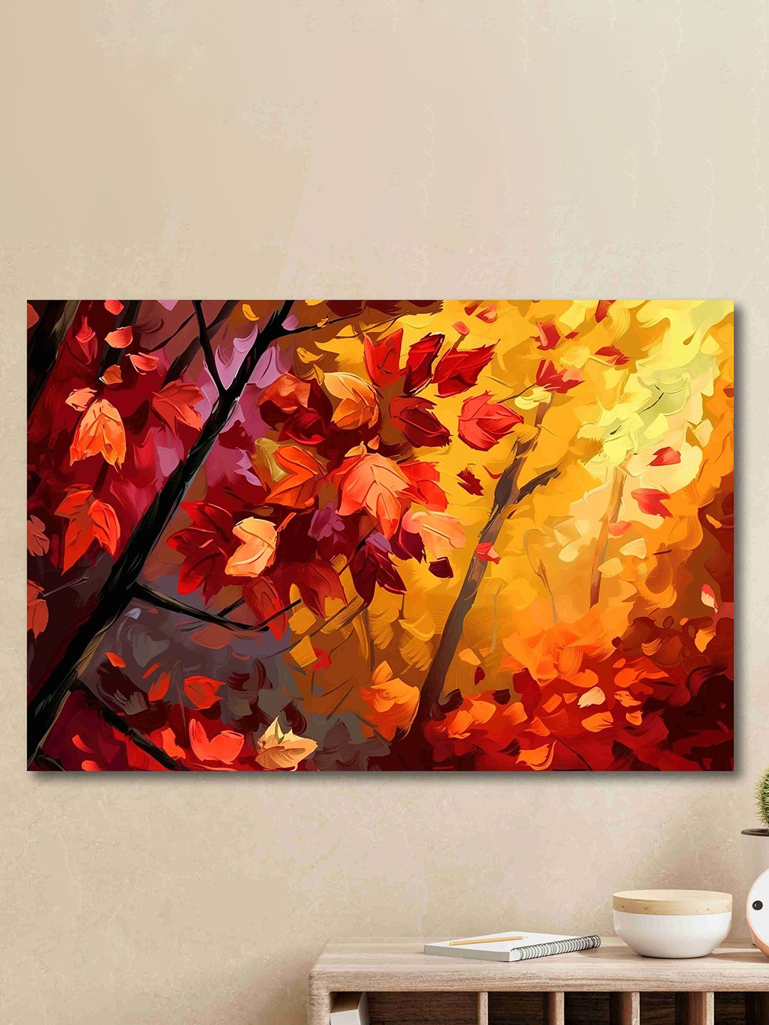 

SAF Orange & Yellow Abstract Floral Printed Cotton Wall Art, Multi