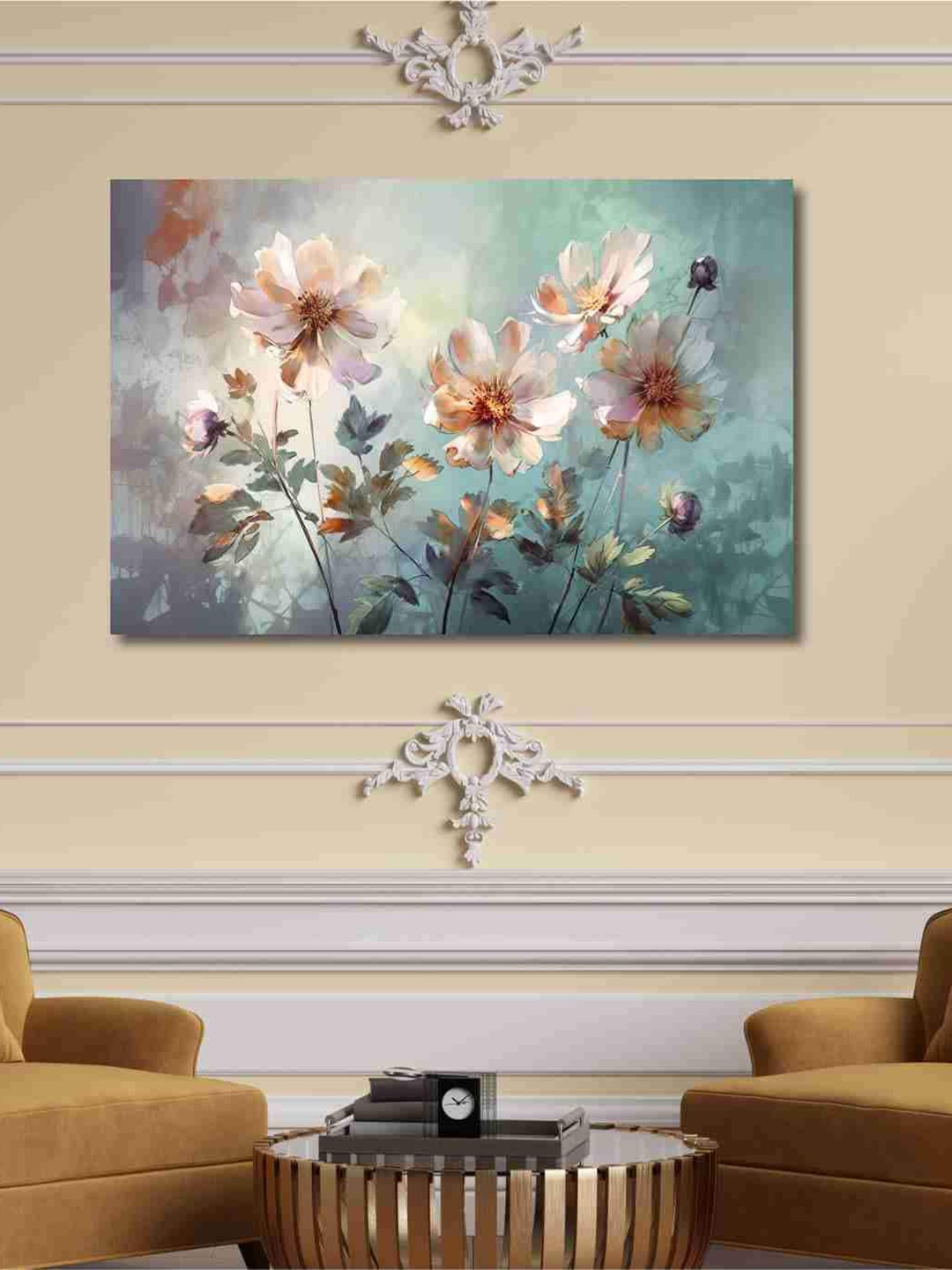 

SAF White & Blue Abstract Floral Painted Canvas Wall Art