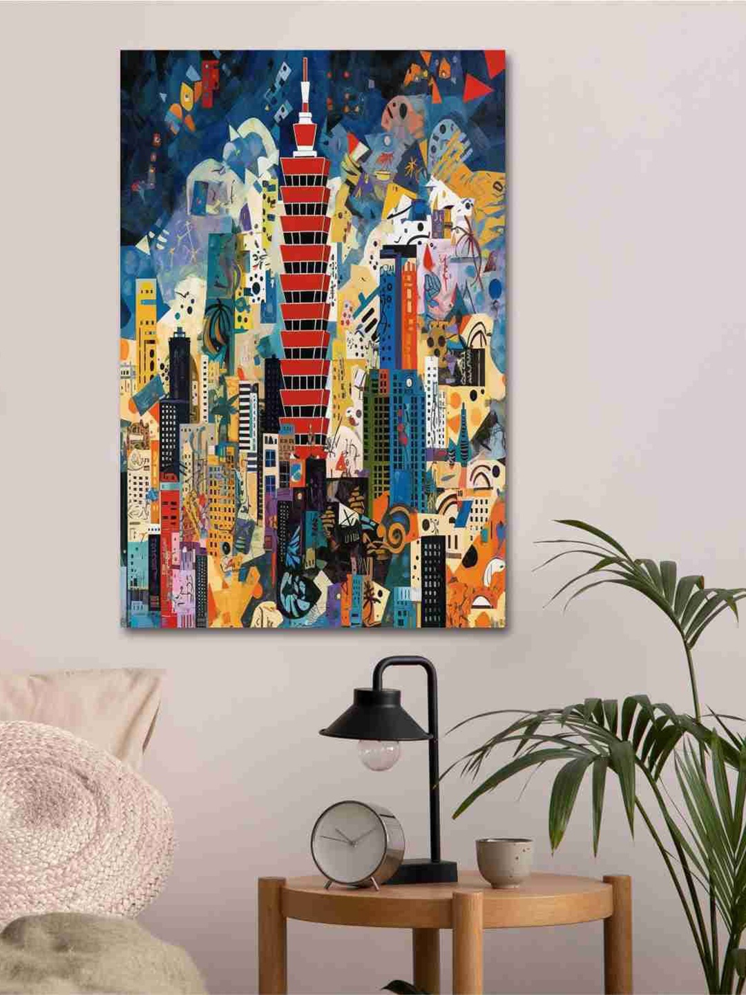 

SAF Blue & Red Abstract City Printed Unframed Canvas Wall Art