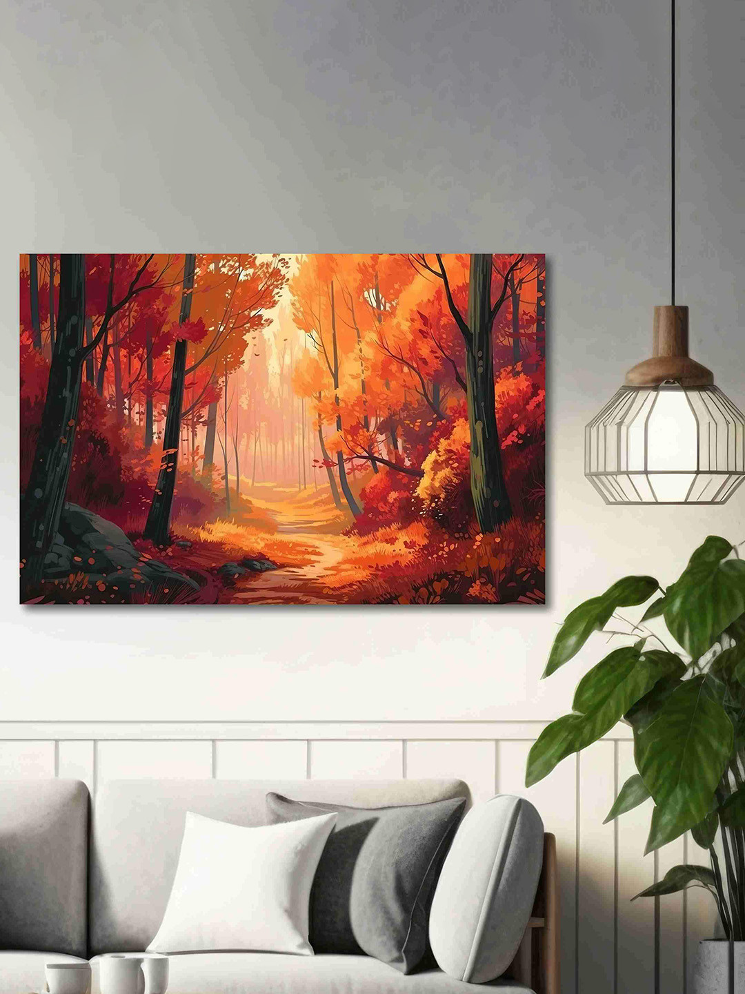 

SAF Orange-Coloured & Black Vintage Forest Printed Cnvas Unframed Wall Art