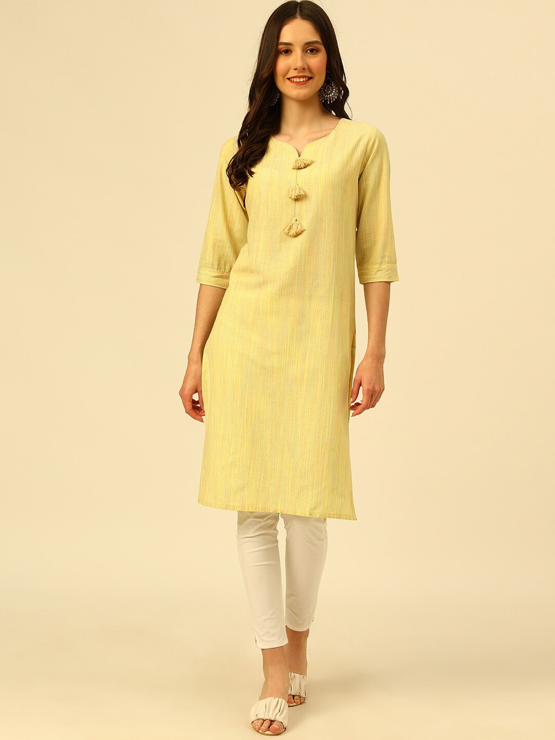 

KALINI Vertical Striped Cotton Kurta, Yellow