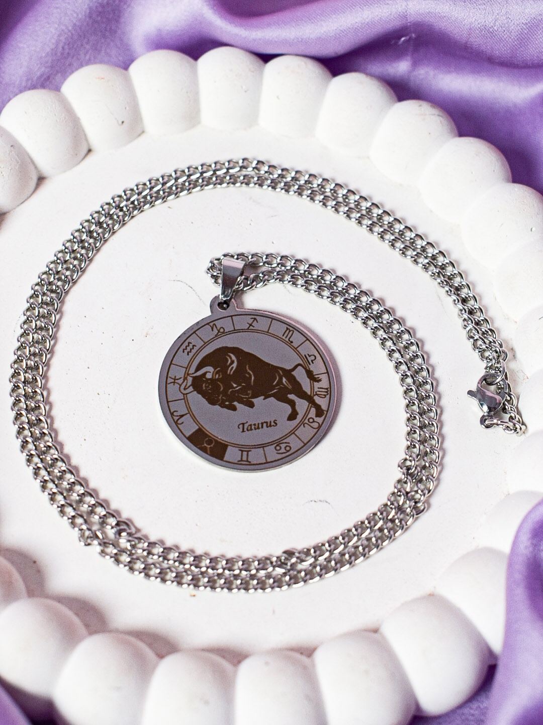 

SALTY Stainless Steel Zodiac Solstice Pendant With Chain - Taurus, Silver