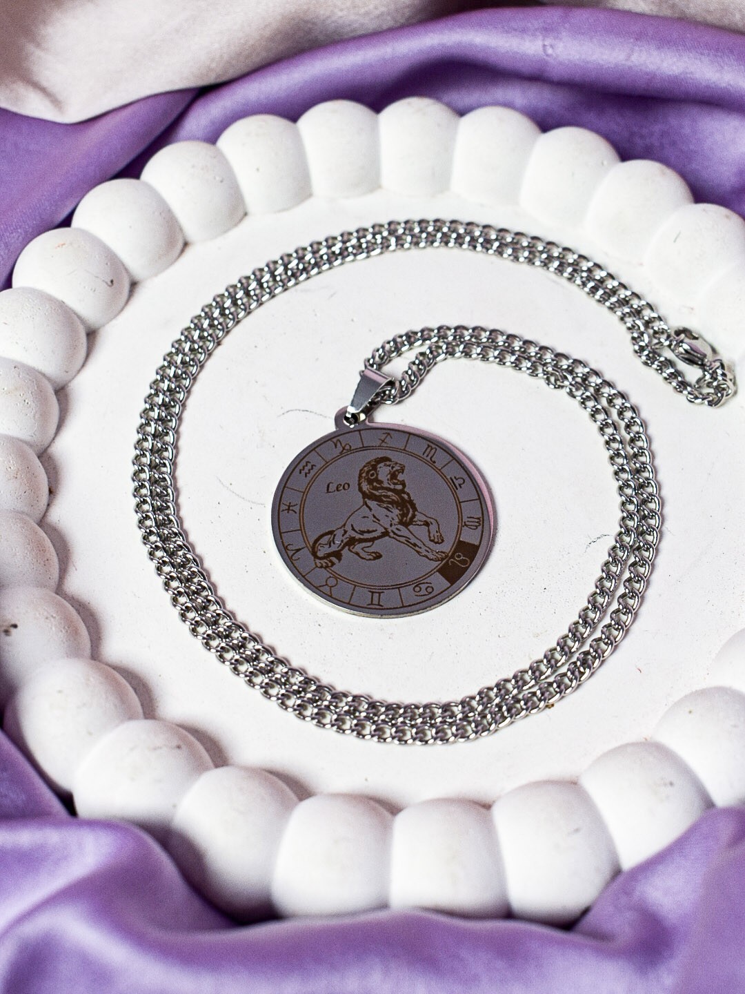 

SALTY Stainless Steel Zodiac Solstice Pendant With Chain - Leo, Silver