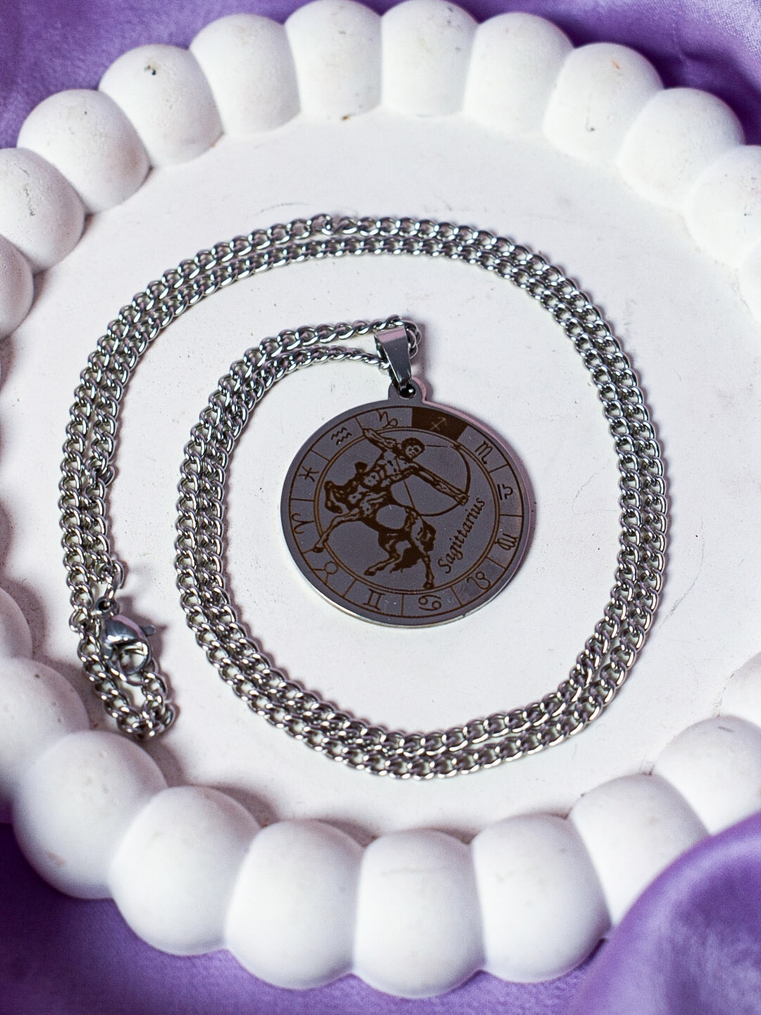 

SALTY Stainless Steel Zodiac Solstice Pendant With Chain, Silver