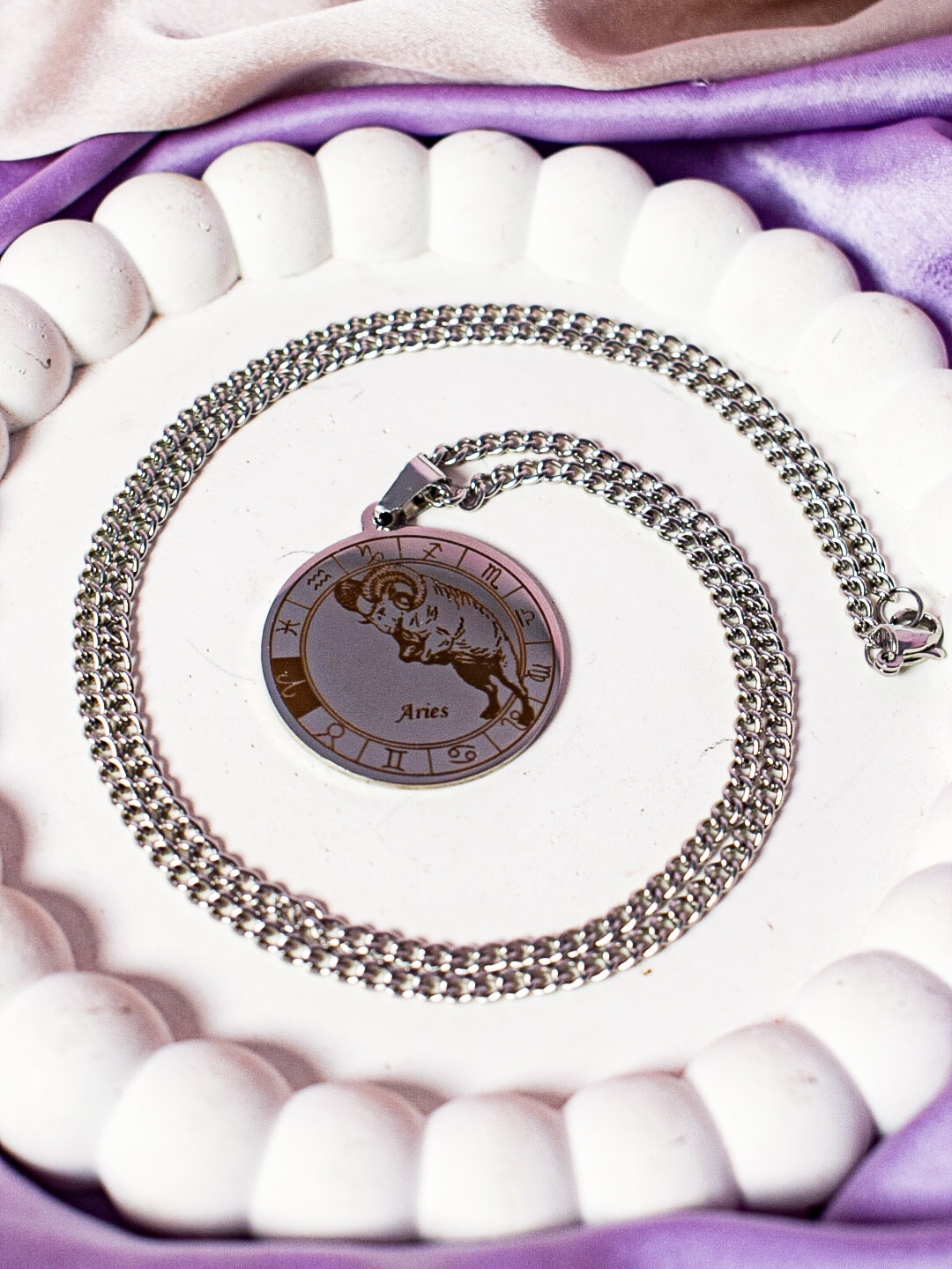 

SALTY Stainless Steel Zodiac Aries Solstice Pendant With Chain, Silver