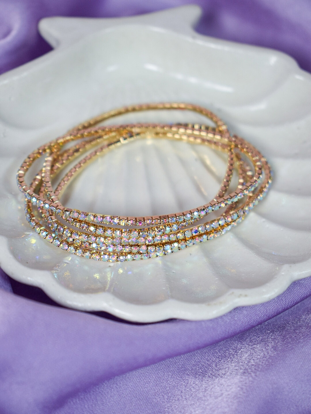

SALTY Set Of 5 Stones Stretchable Bangle-Style Bracelet, Gold