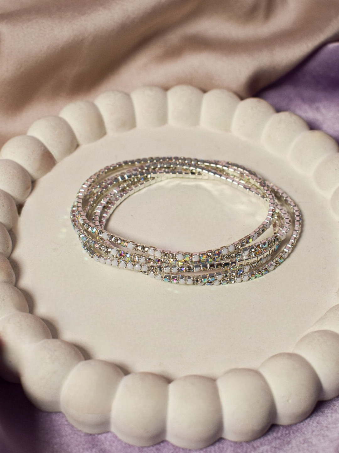 

SALTY Set Of 5 Zircon Champagne Stretchable Bracelet, Silver