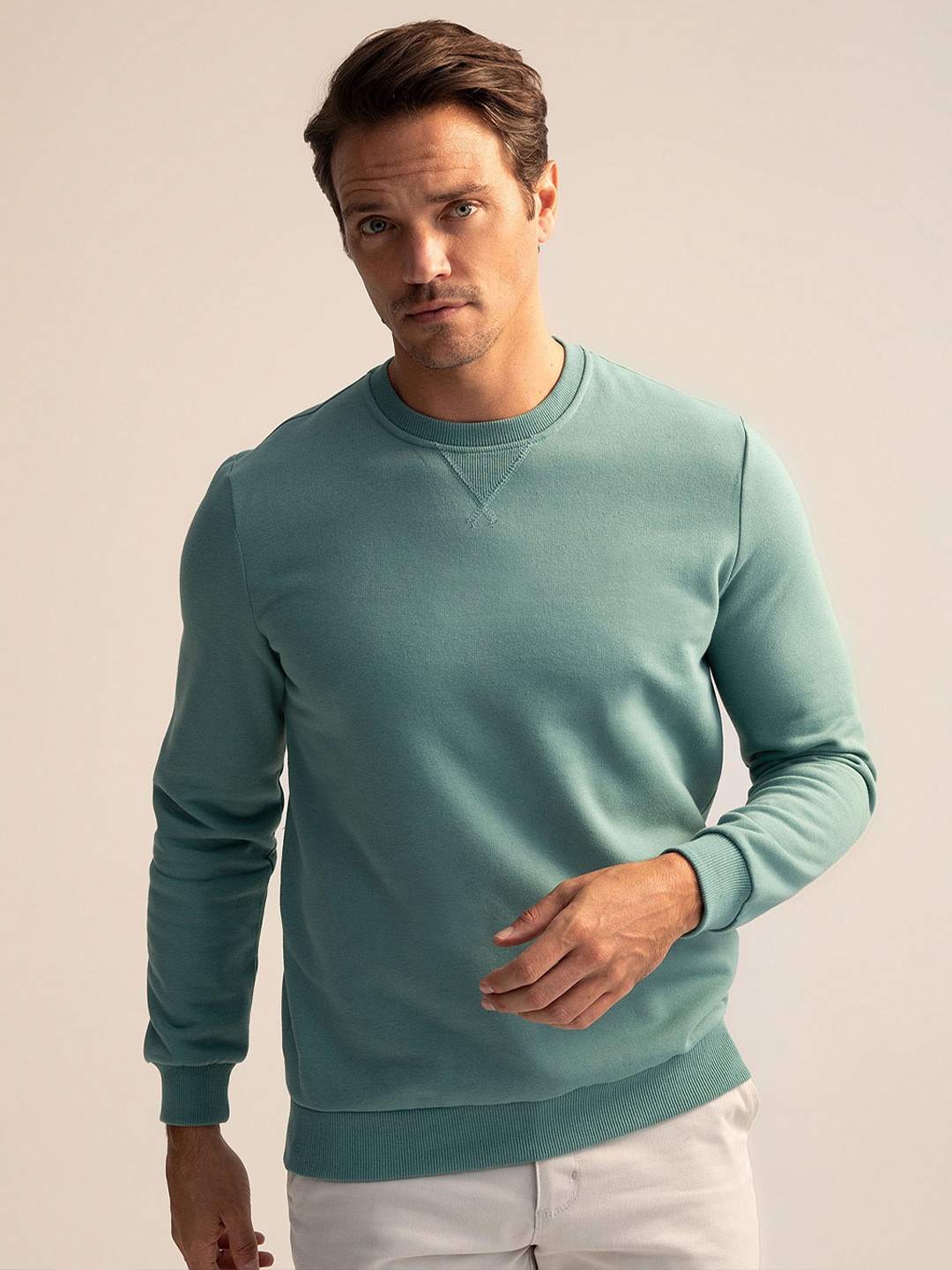 

DeFacto Round Neck Cotton Pullover, Green