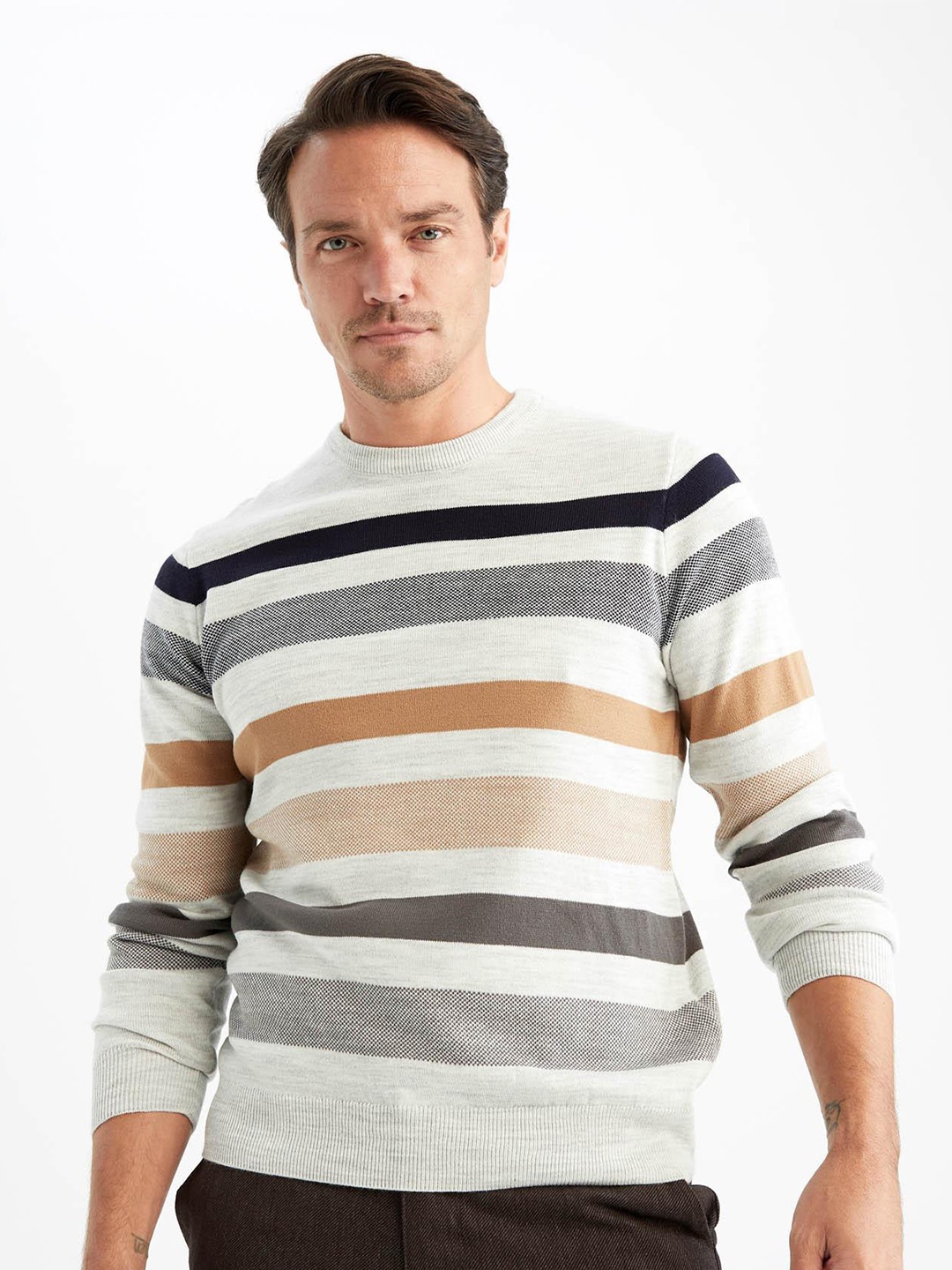 

DeFacto Striped Long Sleeves Pullover, White