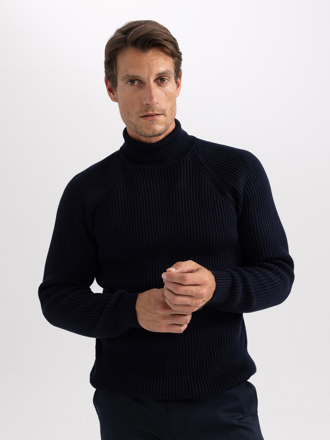 

DeFacto Turtle Neck Ribbed Pullover, Navy blue