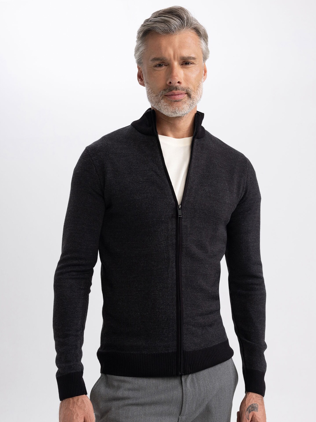 

DeFacto Mock Collar Ribbed Cotton Sweatshirt, Black