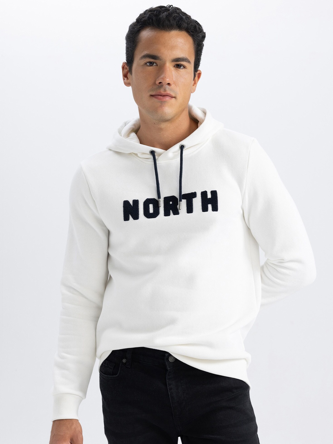 

DeFacto Typography Embroidered Hooded Cotton Sweatshirt, White
