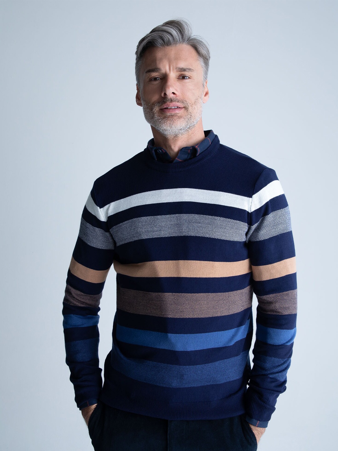 

DeFacto Round Neck Striped Pullover, Black