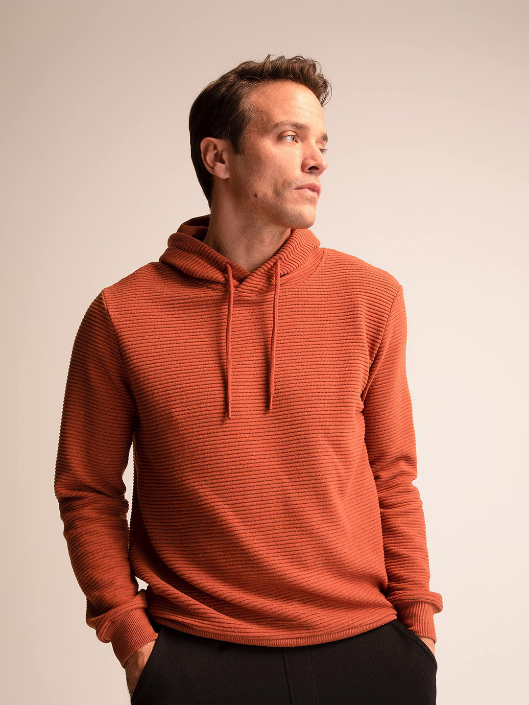 

DeFacto Hooded Ribbed Pullover Sweatshirt, Orange