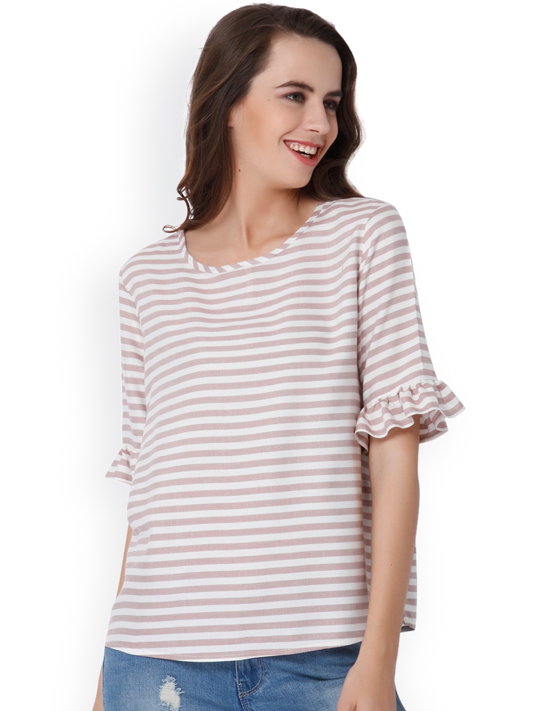 

ONLY Women Off-White & Mauve Striped Top
