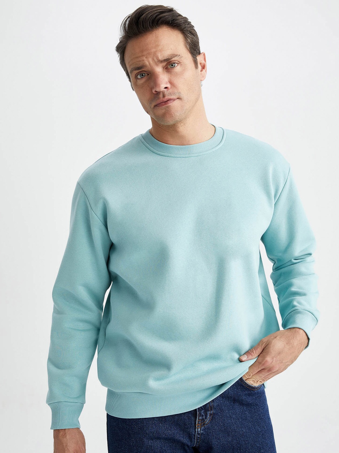 

DeFacto Round Neck Cotton Pullover Sweatshirt, Blue