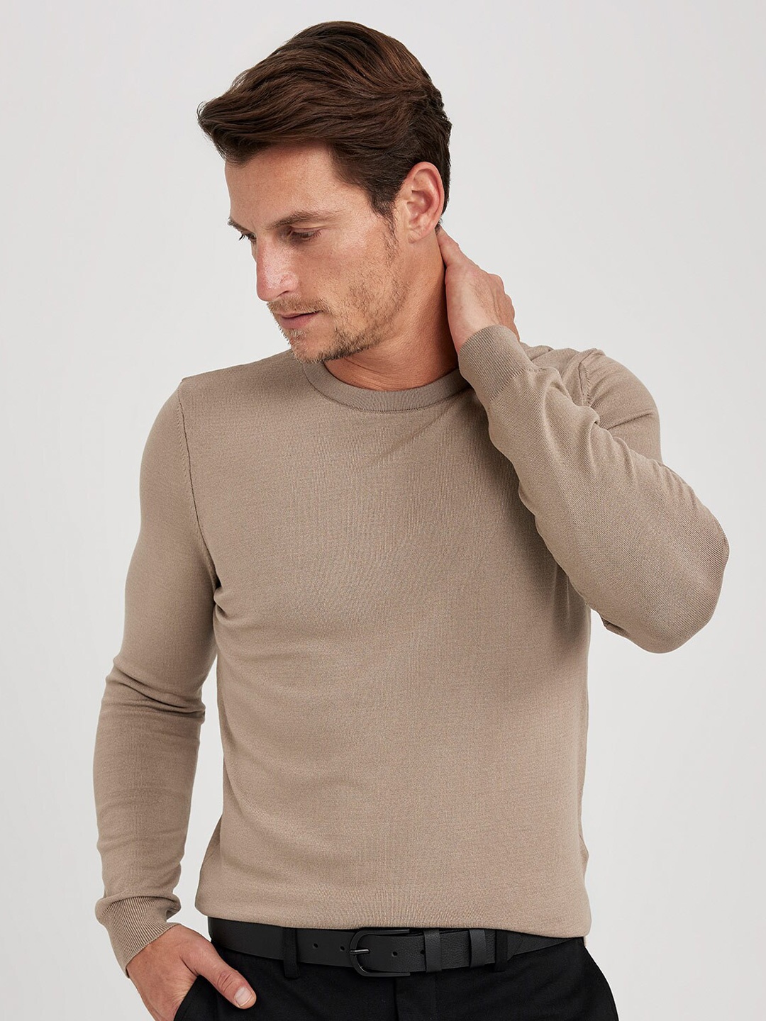 

DeFacto Ribbed Pullover Sweater, Beige