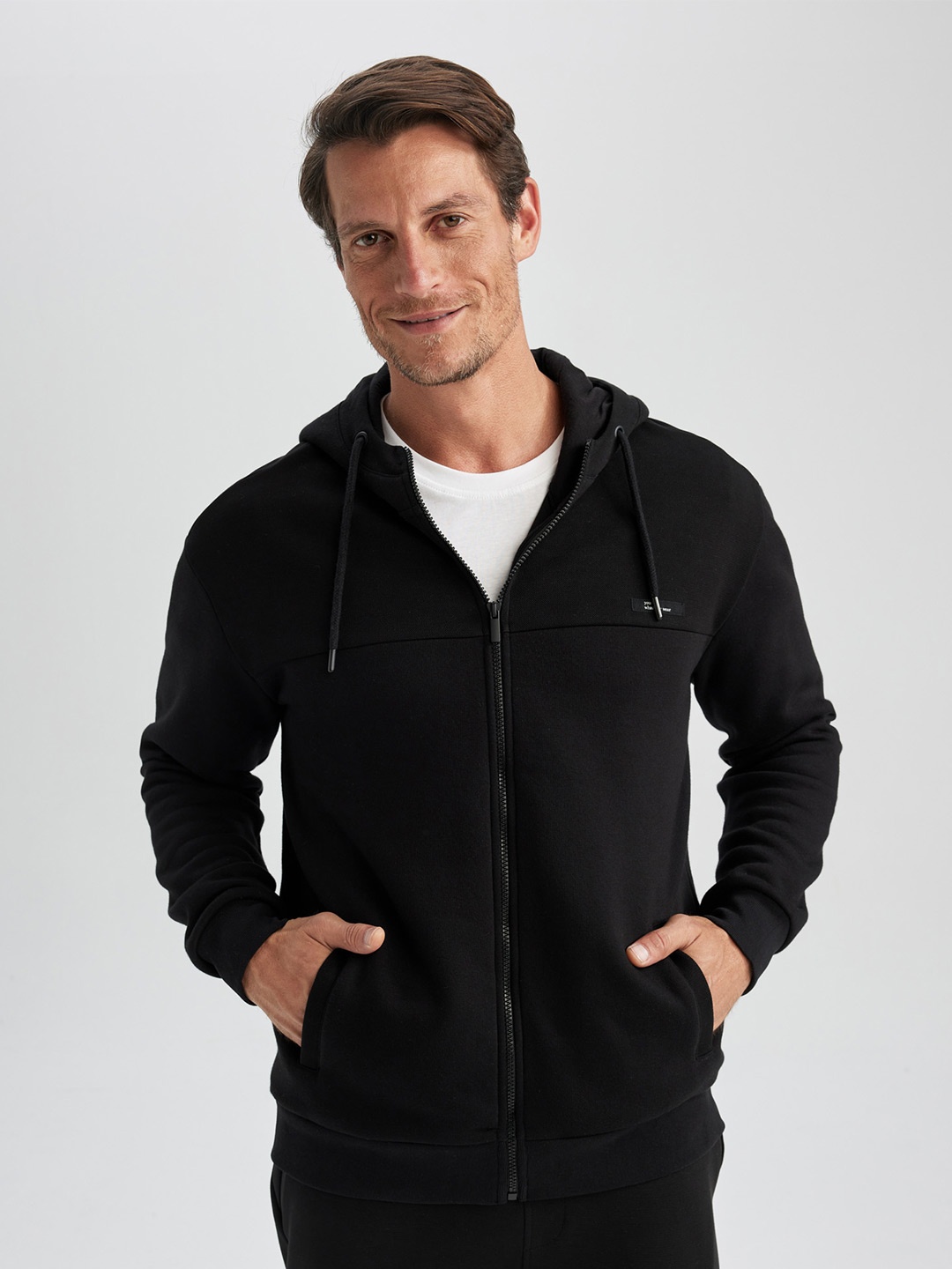 

DeFacto Zipper Hooded Front-Open Sweatshirt, Black