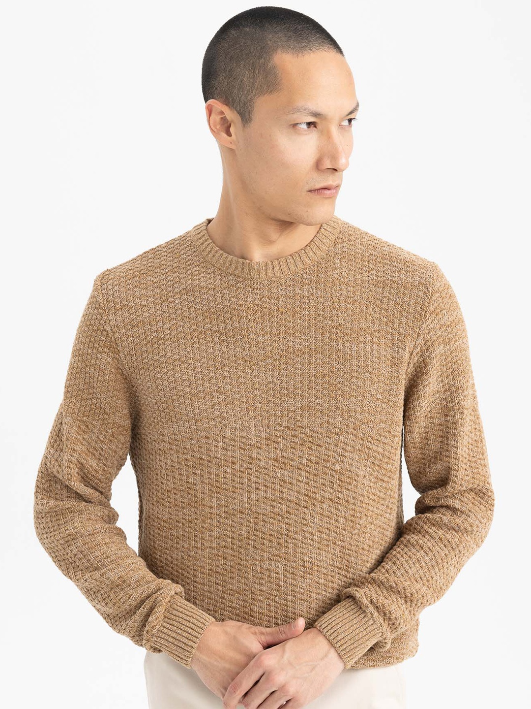 

DeFacto Ribbed Round Neck Long Sleeves Sweater, Beige