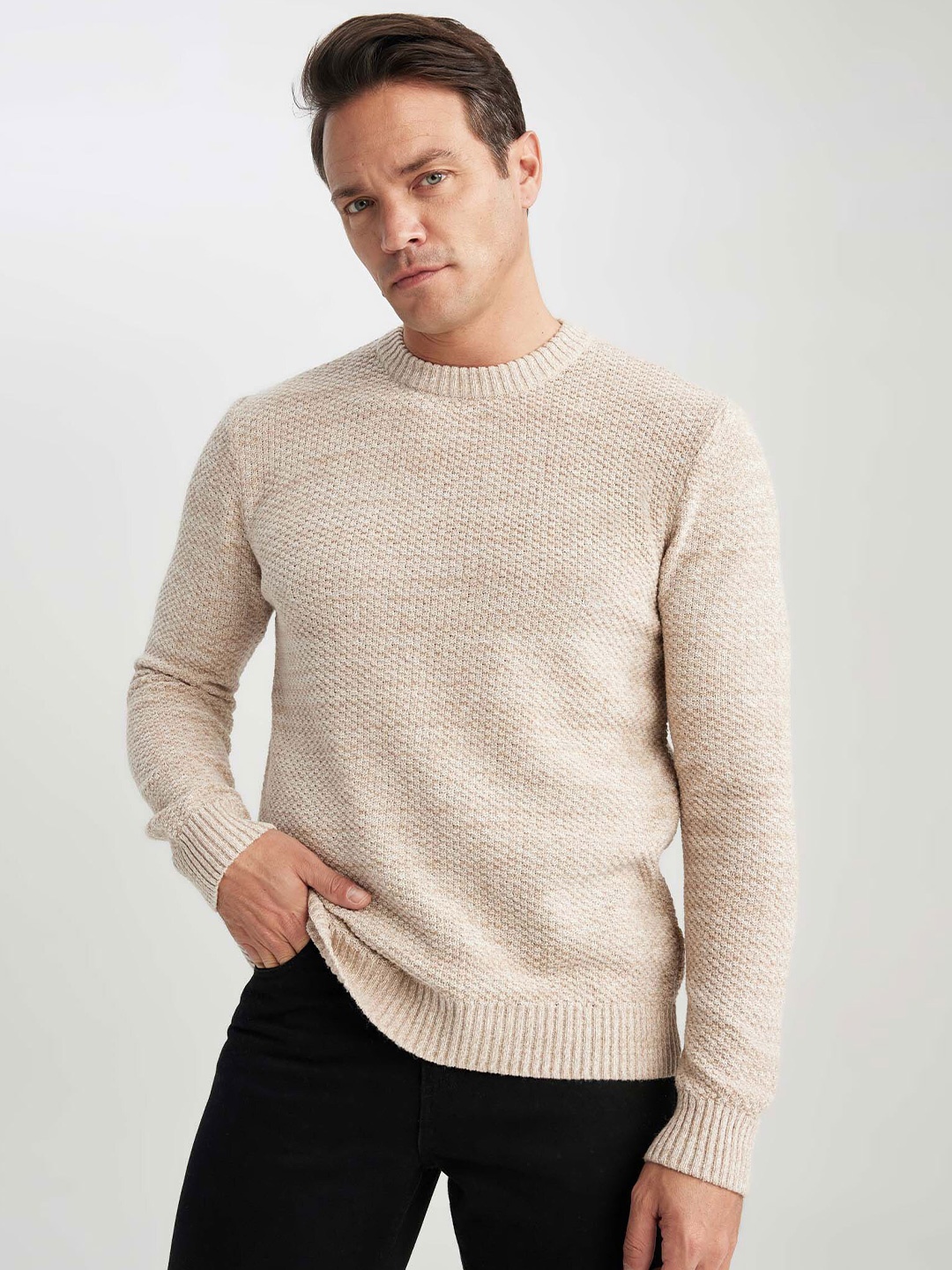 

DeFacto Ribbed Pullover Sweater, Cream