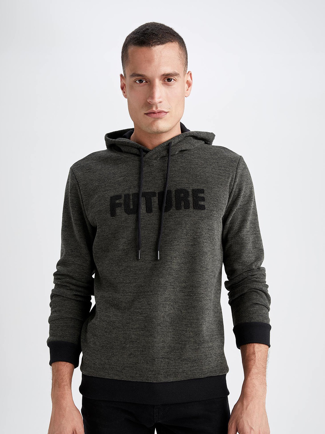 

DeFacto Typography Embroidered Hooded Sweatshirt, Grey