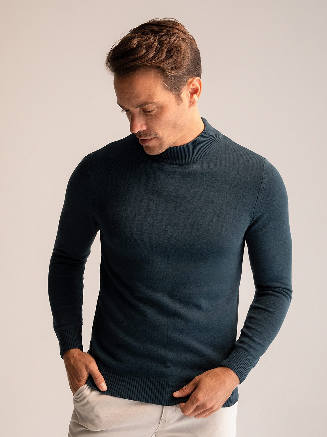 

DeFacto Mock Collar Pure Acrylic Pullover, Teal